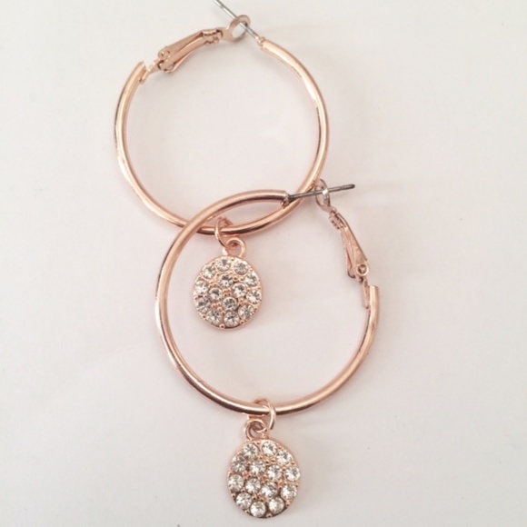 Rose Gold Tone Teardrop Rhinestone Hoop Earrings - Picture 5 of 6